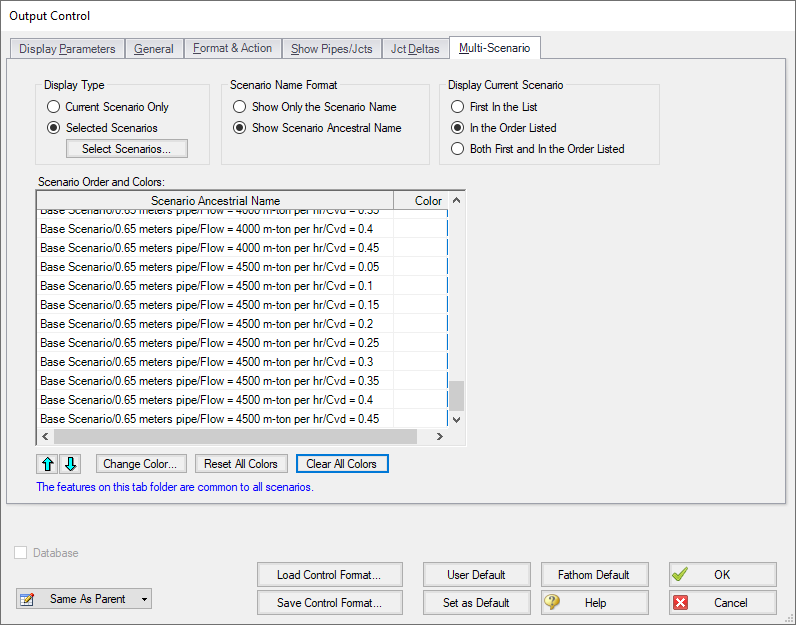 The Multi-Scenario tab of the Output Control window.